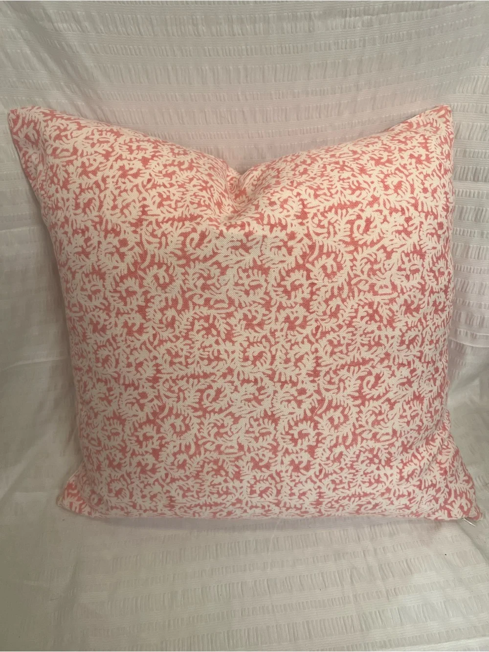 John Robshaw Coral-Print Accent Pillow in White and Coral
